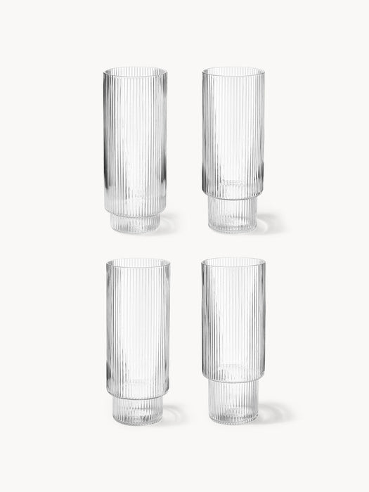 Ripple Mouth-Blown Highball Glasses with Embossed Pattern, Set of 4, 300 ml
