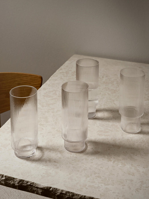 Ripple Mouth-Blown Highball Glasses with Embossed Pattern, Set of 4, 300 ml
