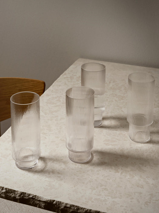 Mouth-Blown Highball Glasses Ripple with Embossed Pattern Set of 4 300 ml