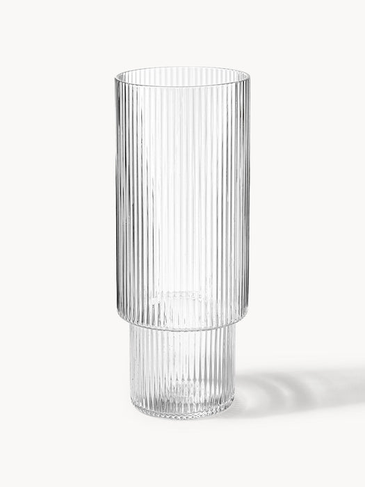 Ripple Mouth-Blown Highball Glasses with Embossed Pattern, Set of 4, 300 ml
