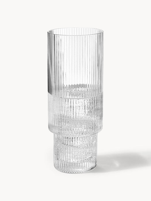 Ripple Mouth-Blown Highball Glasses with Embossed Pattern, Set of 4, 300 ml