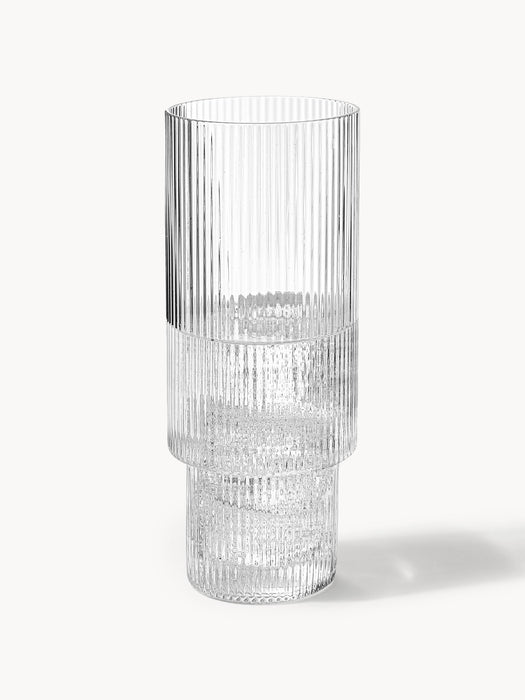 Mouth-Blown Highball Glasses Ripple with Embossed Pattern Set of 4 300 ml