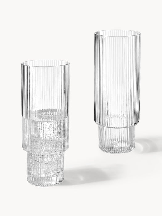 Mouth-Blown Highball Glasses Ripple with Embossed Pattern Set of 4 300 ml