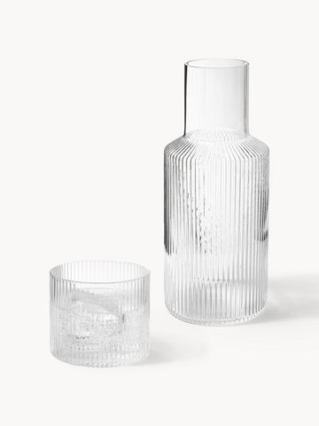 Ripple Small Mouth-Blown Carafe with Tumbler, Set of 2