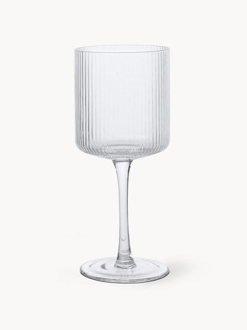 Ripple Mouth-Blown White Wine Glasses with Embossed Pattern, Set of 2