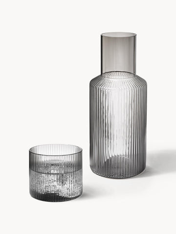 Ripple Small Mouth-Blown Carafe with Tumbler, Set of 2