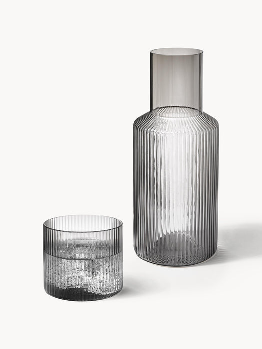 Small Mouth-Blown Carafe Ripple with Tumbler