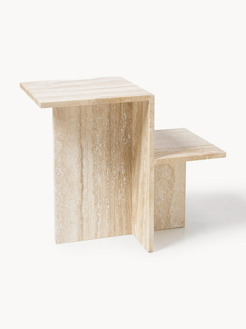 Distinct Travertine Side Table with Two Table Tops