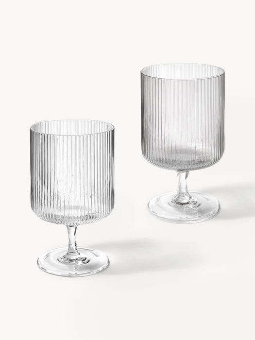 Mouth-Blown Wine Glasses Ripple with Embossed Pattern Set of 2