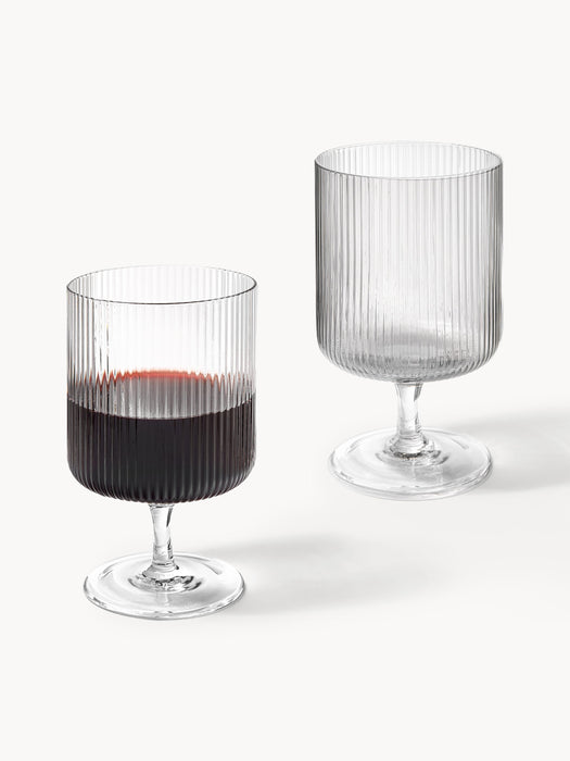 Mouth-Blown Wine Glasses Ripple with Embossed Pattern Set of 2