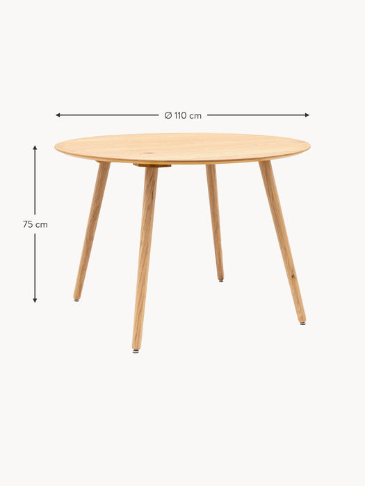 Round Oak Wood Dining Table Hatfield 110 cm