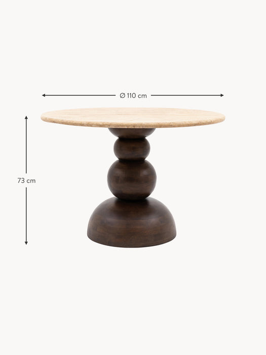 Round Dining Table Sculpt with Travertine Table Top 110 cm