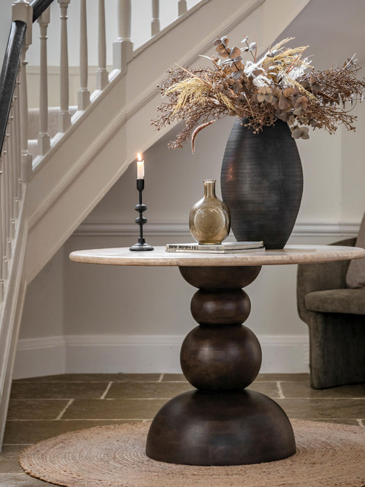 Round Dining Table Sculpt with Travertine Table Top 110 cm