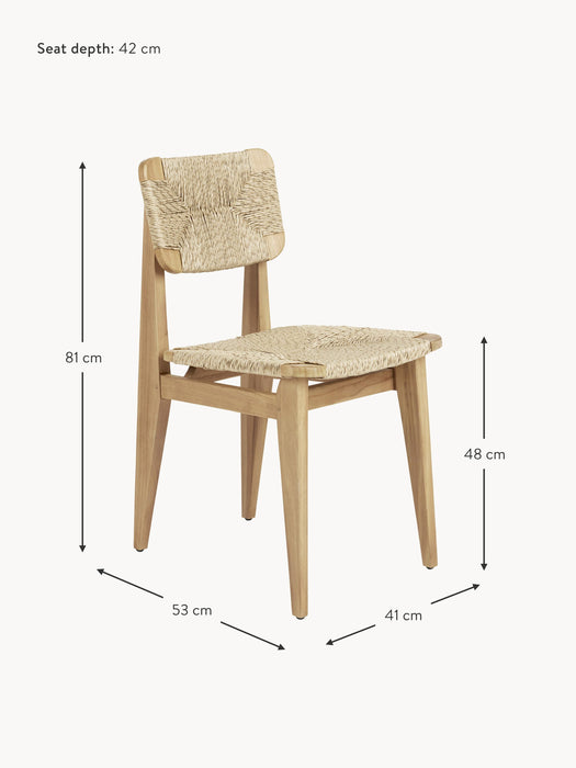 Teak Wood Garden Dining Chair C-Chair with Woven Seat and Backrest