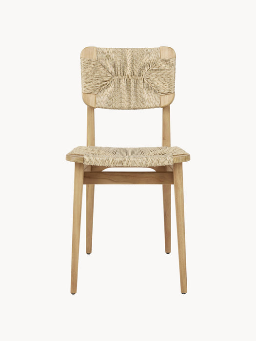 Teak Wood Garden Dining Chair C-Chair with Woven Seat and Backrest