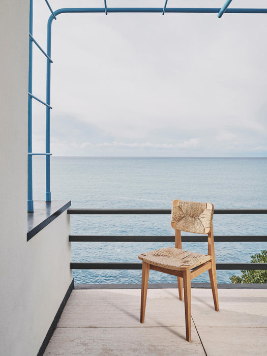 Teak Wood Garden Dining Chair C-Chair with Woven Seat and Backrest