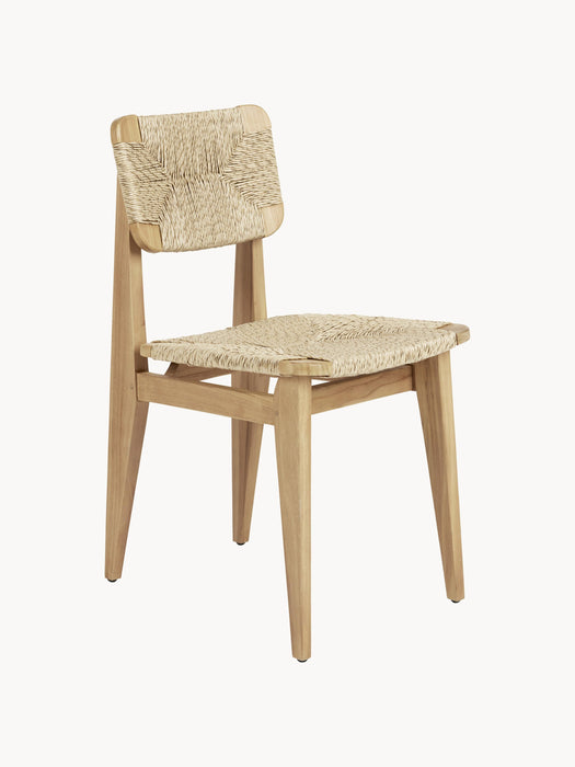 Teak Wood Garden Dining Chair C-Chair with Woven Seat and Backrest