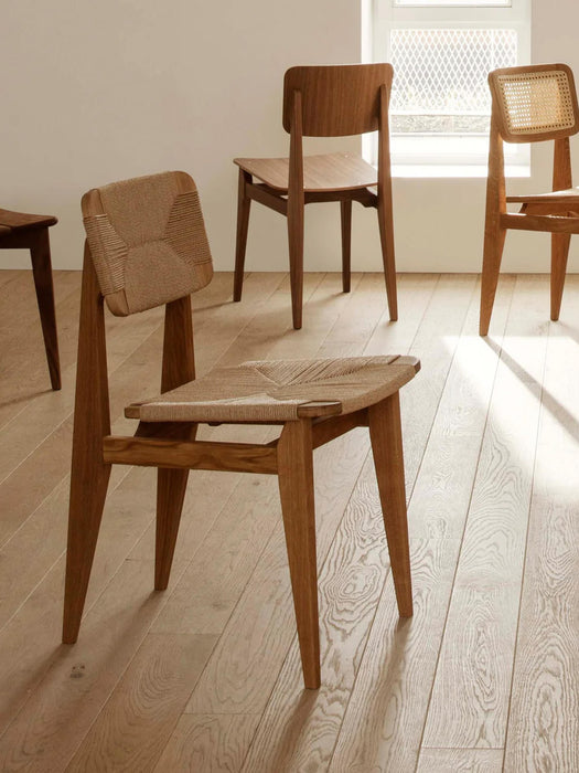 Walnut Wood Dining Chair C-Chair with Woven Seat Surface