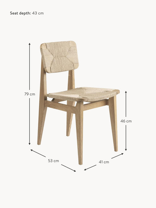 Oak Wood Dining Chair C-Chair with Woven Seat Surface
