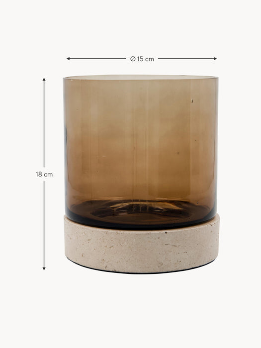 Mouth-Blown Glass Candle Holder Rivo with Travertine Base