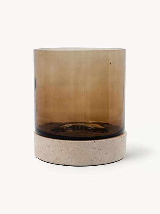 Mouth-Blown Glass Candle Holder Rivo with Travertine Base