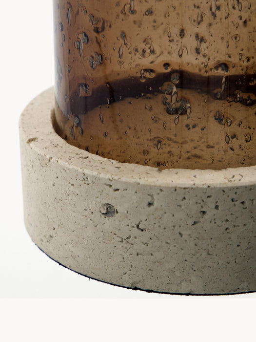 Mouth-Blown Glass Candle Holder Rivo with Travertine Base