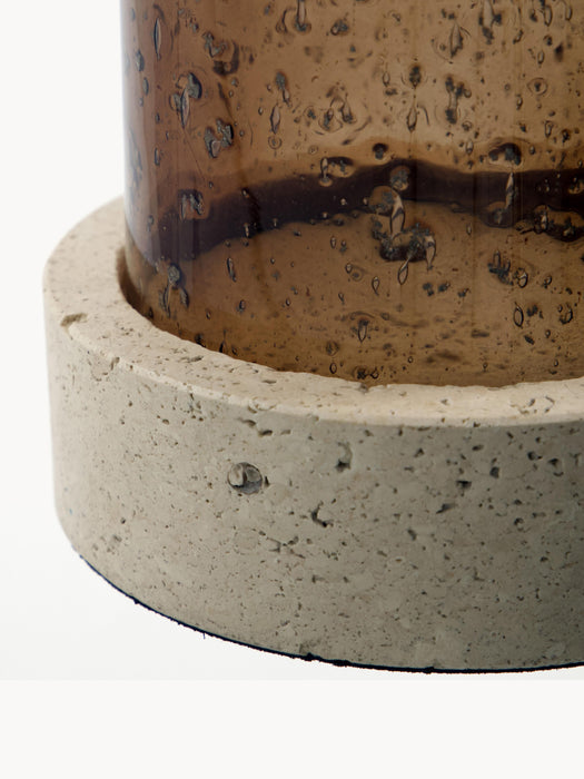 Mouth-Blown Glass Candle Holder Rivo with Travertine Base