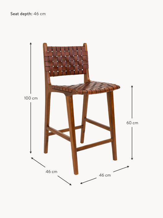 Teak Wood Counter Chair Perugia with Braided Seat Surface