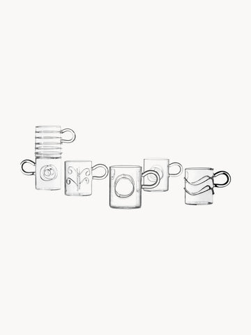 Deco' Clear Handmade Borosilicate Espresso Cups, Set of 6