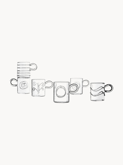 Deco' Clear Handmade Borosilicate Espresso Cups, Set of 6