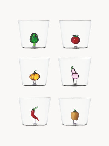 Vegetables Handmade Borosilicate Tumblers, Set of 6