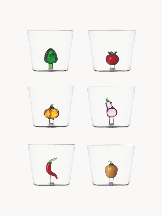 Vegetables Handmade Borosilicate Tumblers, Set of 6