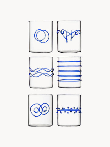 Deco' Blu Handmade Borosilicate Tumblers, Set of 6