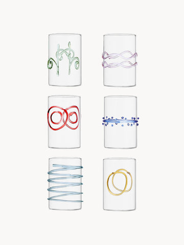 Deco' Arlecchino Handmade Borosilicate Shot Glasses, Set of 6