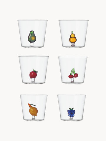 Fruits & Flowers Handmade Borosilicate Tumblers, Set of 6