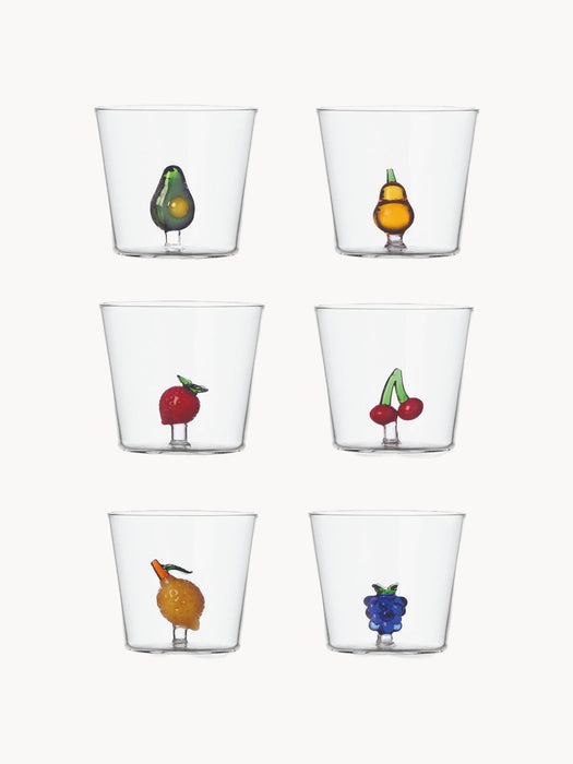 Fruits & Flowers Handmade Borosilicate Tumblers, Set of 6