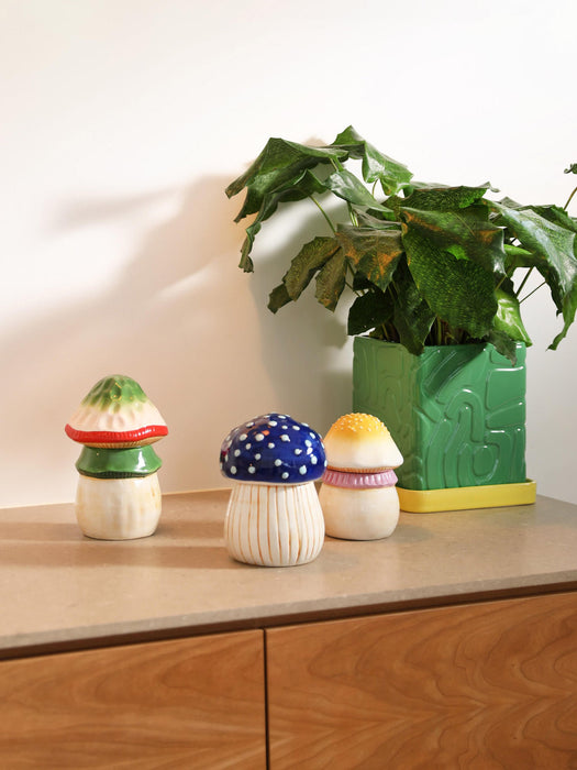 Hand Painted Dolomite Storage Jar Magic Mushroom