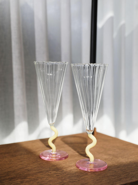 Handmade Champagne Glasses Curve Set of 2