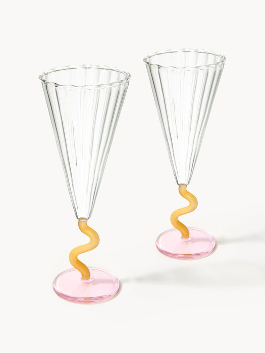 Handmade Champagne Glasses Curve Set of 2