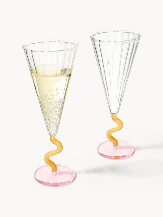 Handmade Champagne Glasses Curve Set of 2