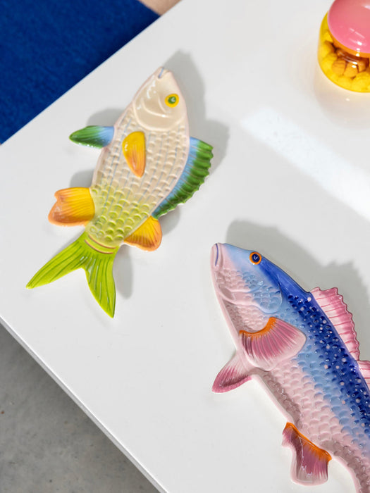 Hand-Painted Dolomite Serving Plate Fish