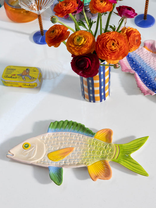 Hand-Painted Dolomite Serving Plate Fish