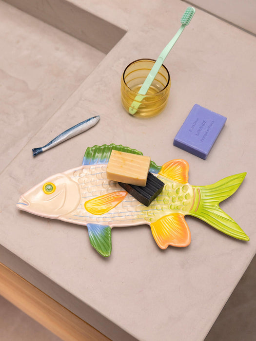 Hand-Painted Dolomite Serving Plate Fish