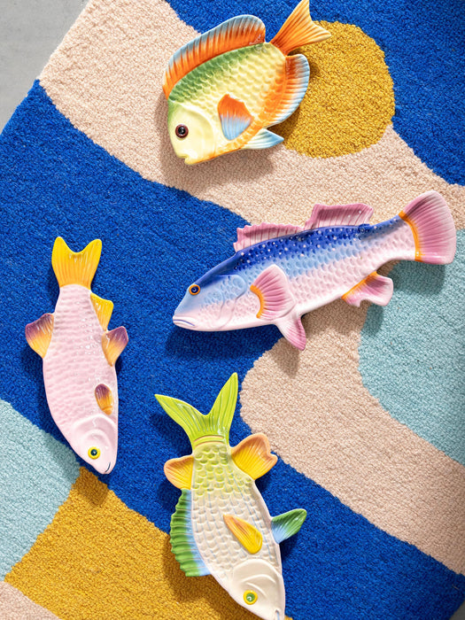 Hand-Painted Dolomite Serving Plate Fish