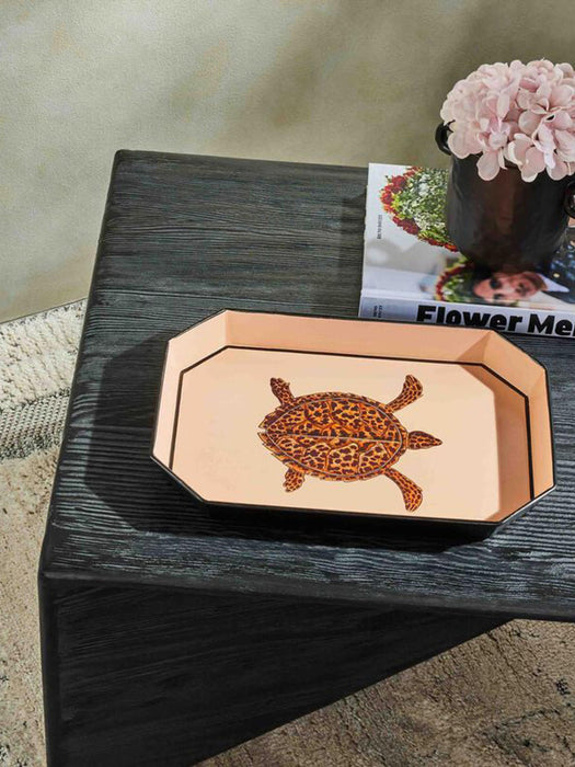 Fauna Hand-Painted Decorative Tray with Turtle Motif