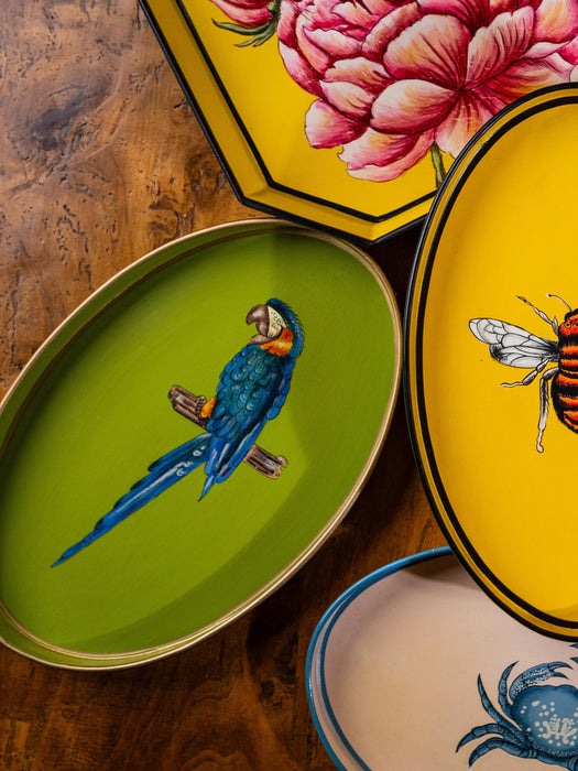 Hand-Painted Decorative Tray Fauna with Parrot Motif