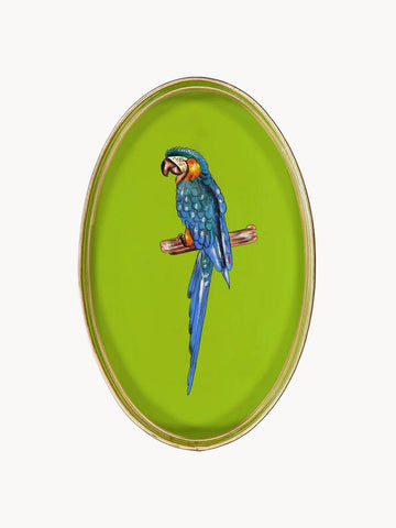 Fauna Hand-Painted Decorative Tray with Parrot Motif