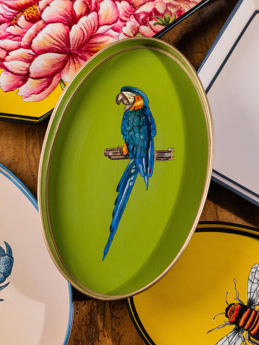 Hand-Painted Decorative Tray Fauna with Parrot Motif