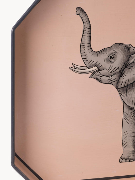 Fauna Hand-Painted Decorative Tray with Elephant Motif