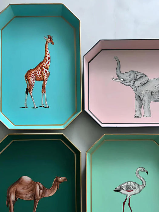 Hand-Painted Decorative Tray Fauna with Elephant Motif